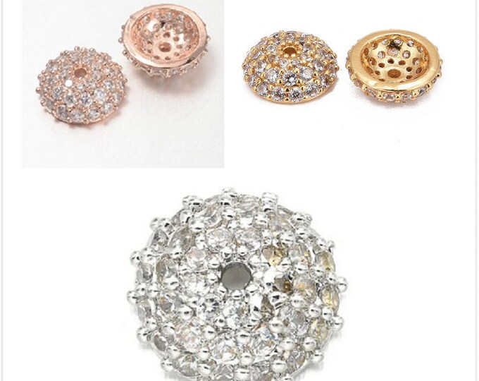4PC 8mm brass made rhinestone bead caps-pls pick a color