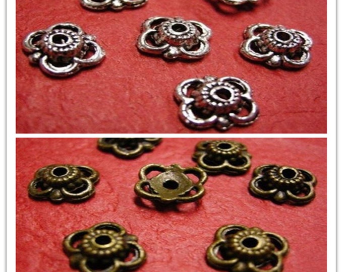 24pc 9mm antique finish metal bead cap-pls pick a color