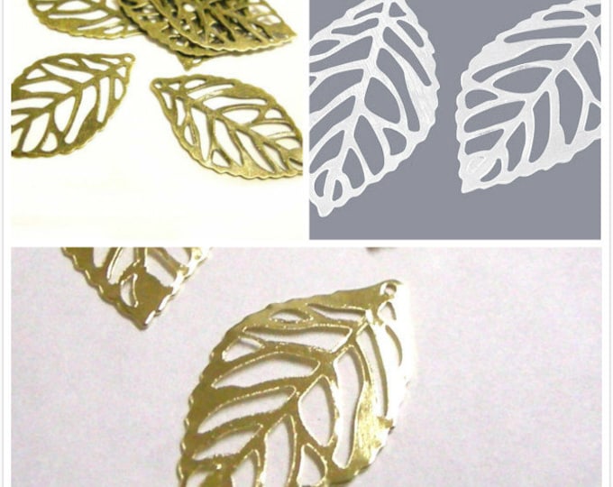 20pc 23x13.5mm small  filigree leaf pendants-pls pick a color