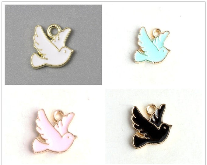 6pc 10x10mm metal with enamel bird charms 7788S-Pls pick a color