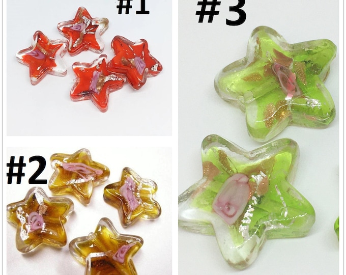 6pc 23mm star shape lampwork glass beads-pls pick a color