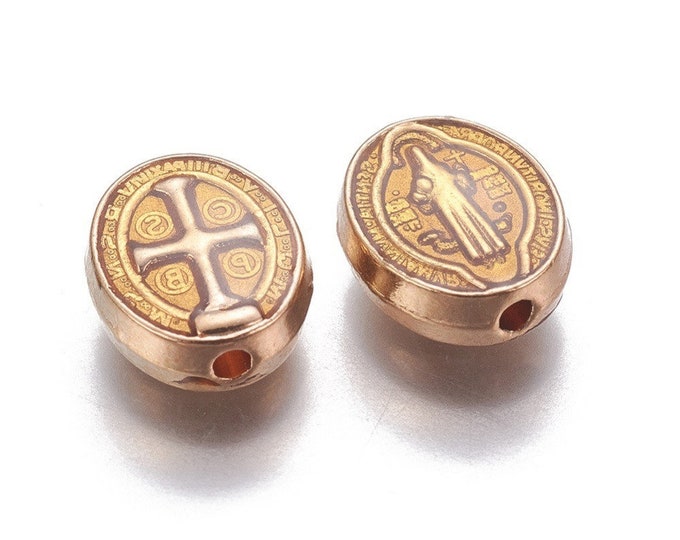 4pc 10x8.5mm Alloy Enamel Beads, Oval with Saint Benedict -LL1481