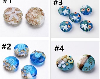 2pc 20x10mm Handmade Ocean Style Flat Round Lampwork Beads fn19-Pls select a style