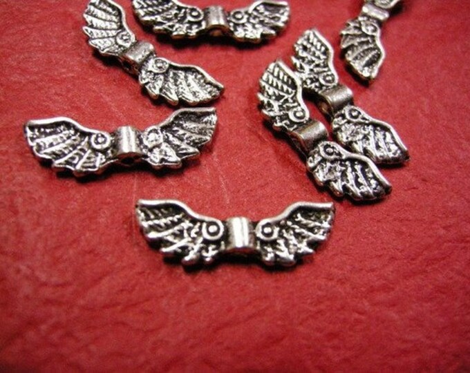 12pc antique silver finish metal fancy wing beads-236A