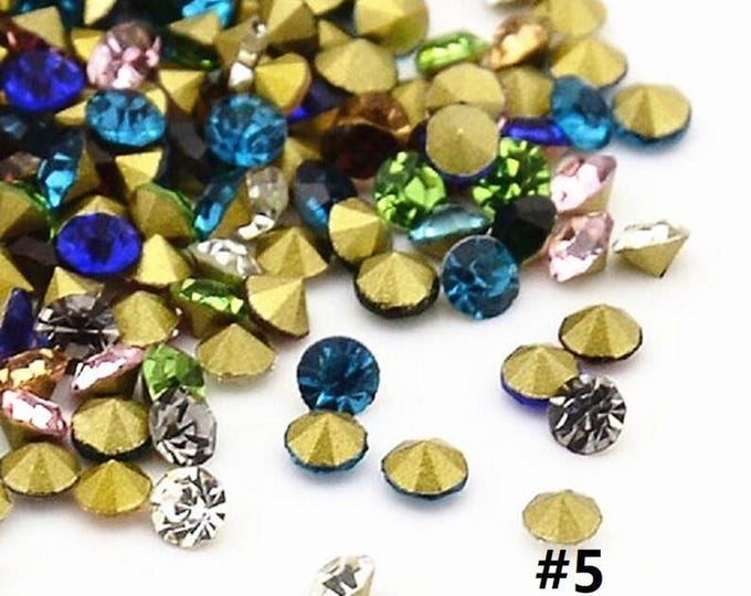 Wholesale Machine Cut Pointed back Foil Rhinestone crystal mix color-pls pick a size