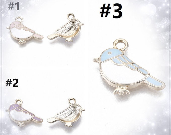 5pc 19.5x15.5mm metal with enamel bird pendants-Pls pick a color
