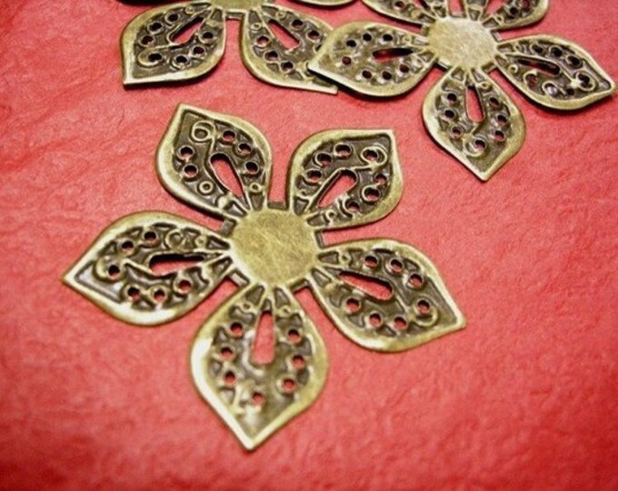 6pc 40mm antique bronze finish filigree flower wrap-3481