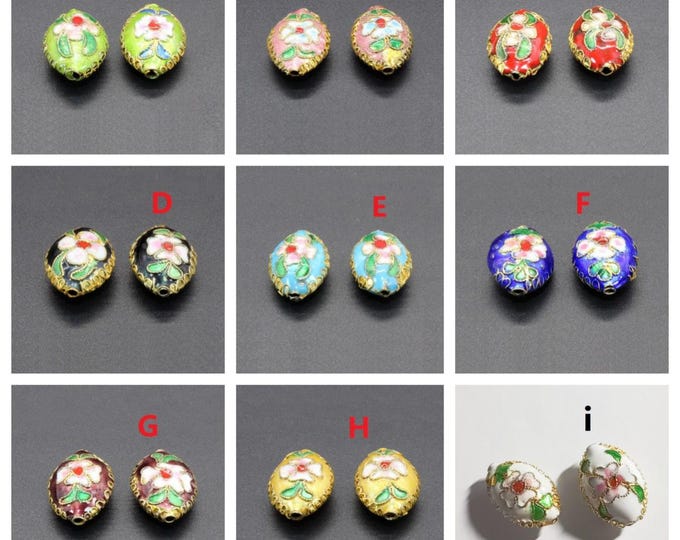2pc 19x13mm flat oval shape Cloisonne beads 4m522- pls pick a color