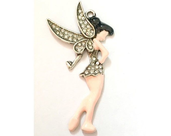1pc 74x39mm antique silver finish rhinestone enamel fairy tale pendant-9007