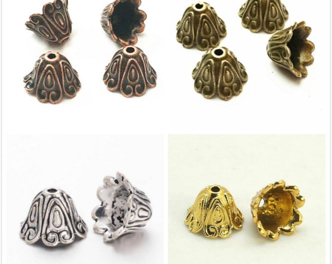6pc 15x11mm antique finish metal bead cap-Please choose your own color