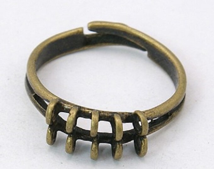 6 pc antique bronze ring shanks with 10 Loops-7464