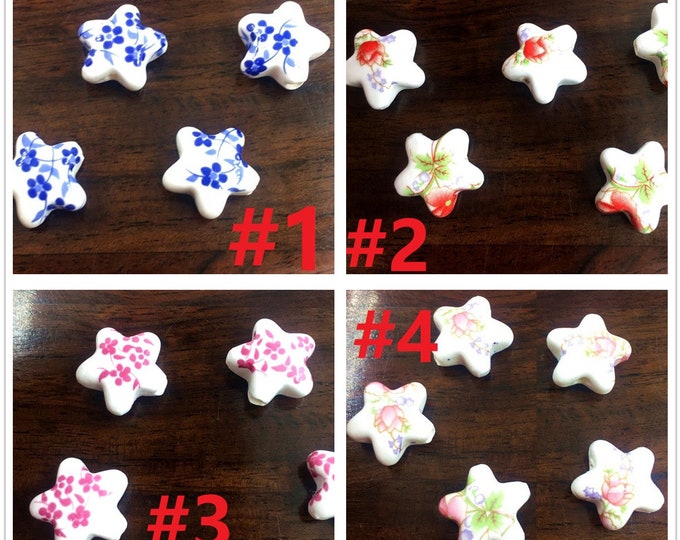 10pc 15mm Handmade Printed Porcelain Star Shape Beads-pls pick a pattern
