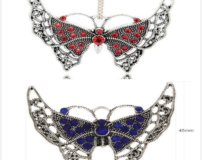 1pc 52X45mm antique silver finish  butterfly pendant with rhinestones -pls pick a color