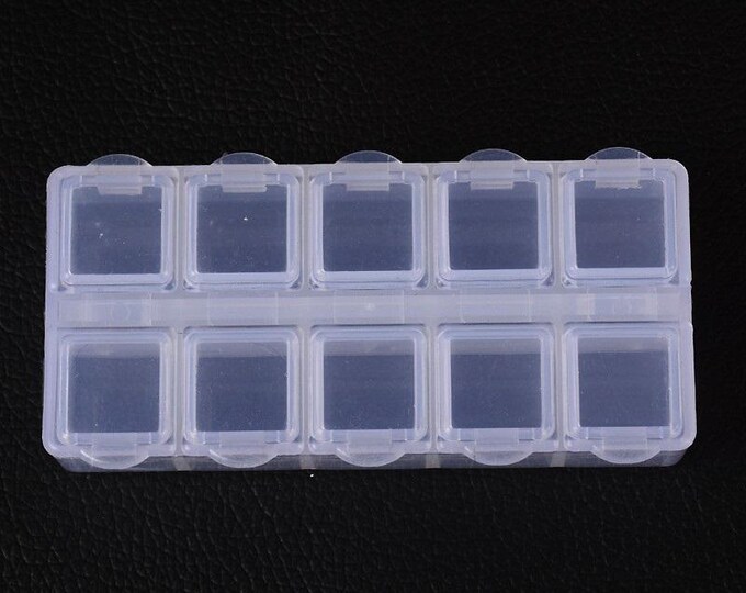 4pcs Small Cuboid Plastic Bead Containers, Flip Top Bead Storage, 10 Compartments