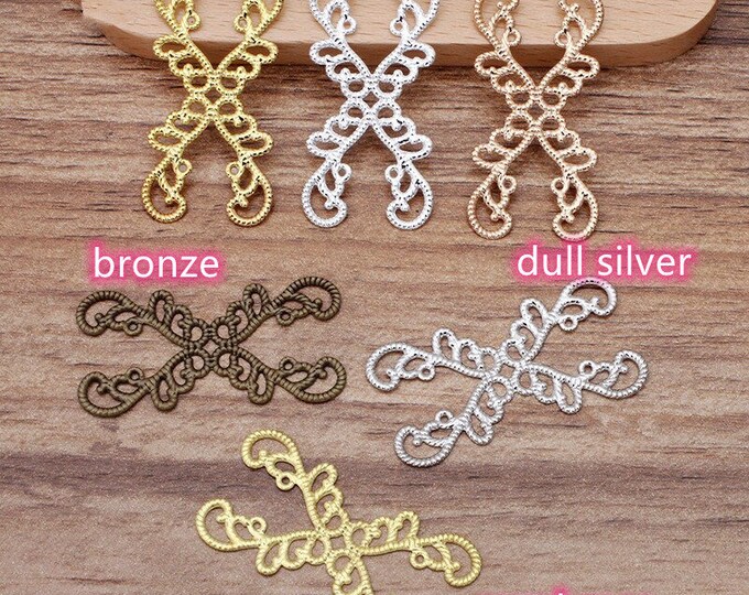 8pc 40x20MM brass made filigree wraps-pls pick a color