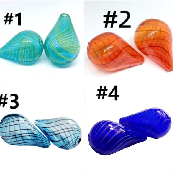 4pc  32X18mm teardrop shape handmade blown glass fancy beads- Please pick a color