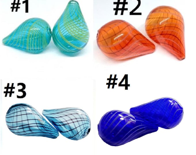 4pc  32X18mm teardrop shape handmade blown glass fancy beads- Please pick a color
