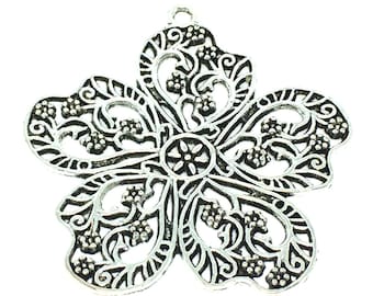 2pc 54mm antique silver finish metal flower pendants-S312