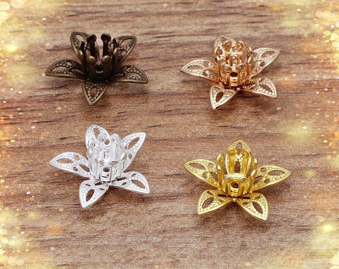10pc 14mm brass made 2 layer flower settings, bead caps-pls pick a color