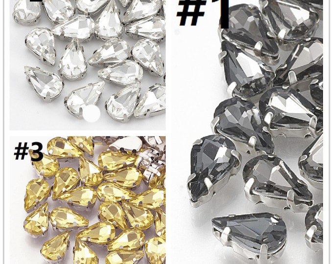 10pc 12.5x8mm Drop Shape Glass Sew On Rhinestone Montee Beads-pls pick a color