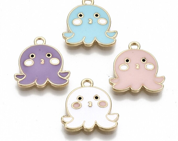 4pc 16x15mm metal with enamel Octopus pendants R394-pls pick a color
