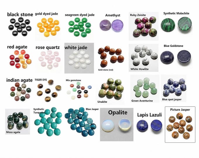 8pc 10mm Round Natural Gemstone Cabochons - Choose Stone: Amethyst, Rose Quartz, Tiger Eye, Lapis Lazuli - Jewelry Making