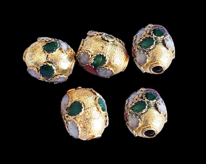 10pc 8x7mm golden oval cloisonne beads-6106