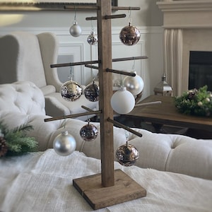 MEDIUM Rustic Stained Christmas Tree Ornament Holder, Display, Stand- Hold 12+ Ornaments - 25 Inches Tall - FREE U.S. Shipping