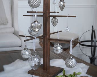 LARGE Rustic Stained Christmas Tree Ornament Holder, Display, Stand- Hold 16+ Ornaments - 31 Inches Tall - FREE U.S. Shipping