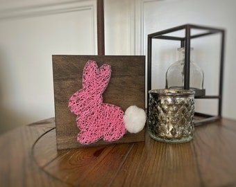 BUNNY - Custom Made Finished String Art Bunny Easter Shelf Sitter Wood Block - 55 String Color Options 5.5x5.5 inches - FREE Quick Shipping