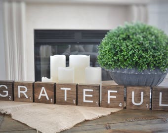 7-10 Freestanding Large Scrabble Letter Tile Wood Blocks for Mantel, Shelf, Table, or Desk  - Spell Any Name or Word - 3.5x3.5 inches