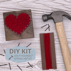 DIY String and Nail Art HEART Wood Block Kit - 3.5x3.5 inches - 55 String Color Options - Quick U.S. Shipping