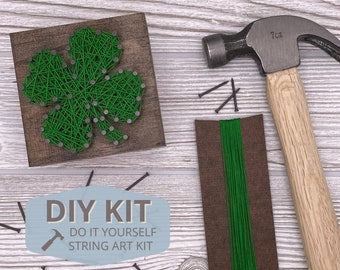 DIY String and Nail Art SHAMROCK Clover Wood Block Kit - 3.5x3.5 inches - 55 String Color Options - Quick U.S. Shipping