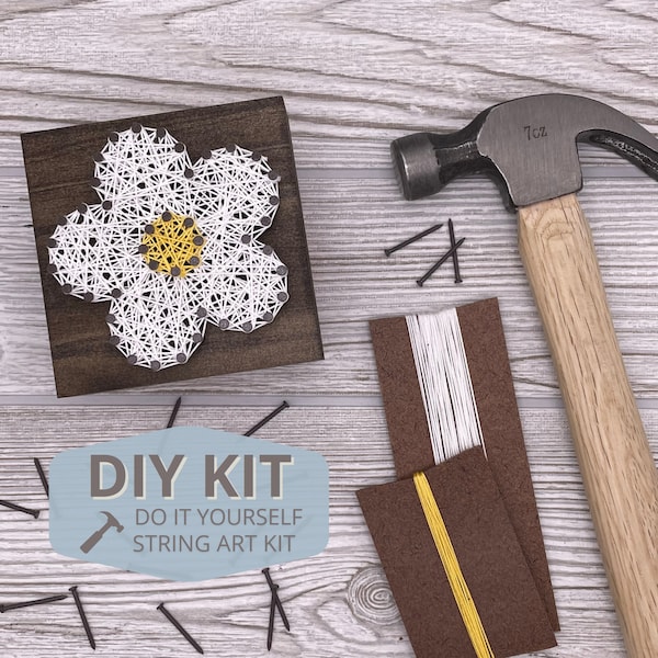DIY String and Nail Art DAISY Flower Wood Block Kit - 3.5x3.5 inches - 55 String Color Options - Quick U.S. Shipping