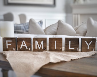 4-6 Freestanding Large Scrabble Letter Tile Wood Blocks for Mantel, Shelf, Table, or Desk  - Spell Any Name or Word - 3.5x3.5 inches