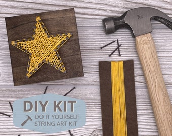 DIY String and Nail Art STAR Wood Block Kit - 3.5x3.5 inches - 55 String Color Options - Quick U.S. Shipping