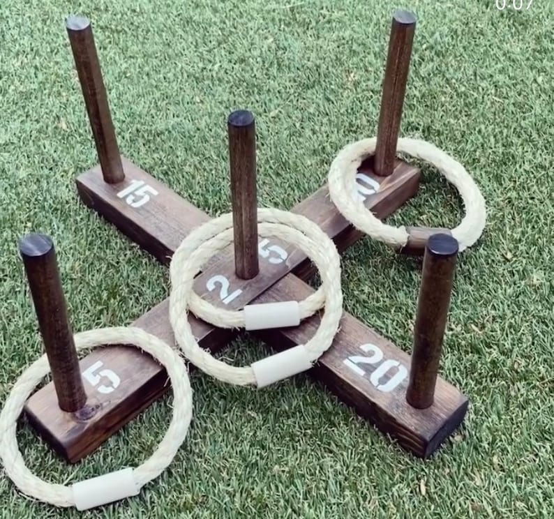 Rustic Ring Toss Outdoor Yard/Lawn Game with 6 Rings FREE U.S. shipping Dark Walnut- Brown