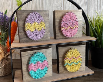 EASTER EGG - Custom Made String Art Easter Egg Easter Shelf Sitter Wood Block - 55 String Color Options 3.5x3.5 inch - Quick Shipping