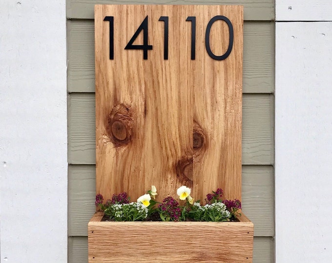 Custom Cedar Address Sign With Flower Box 22x12 Inches FREE U.S