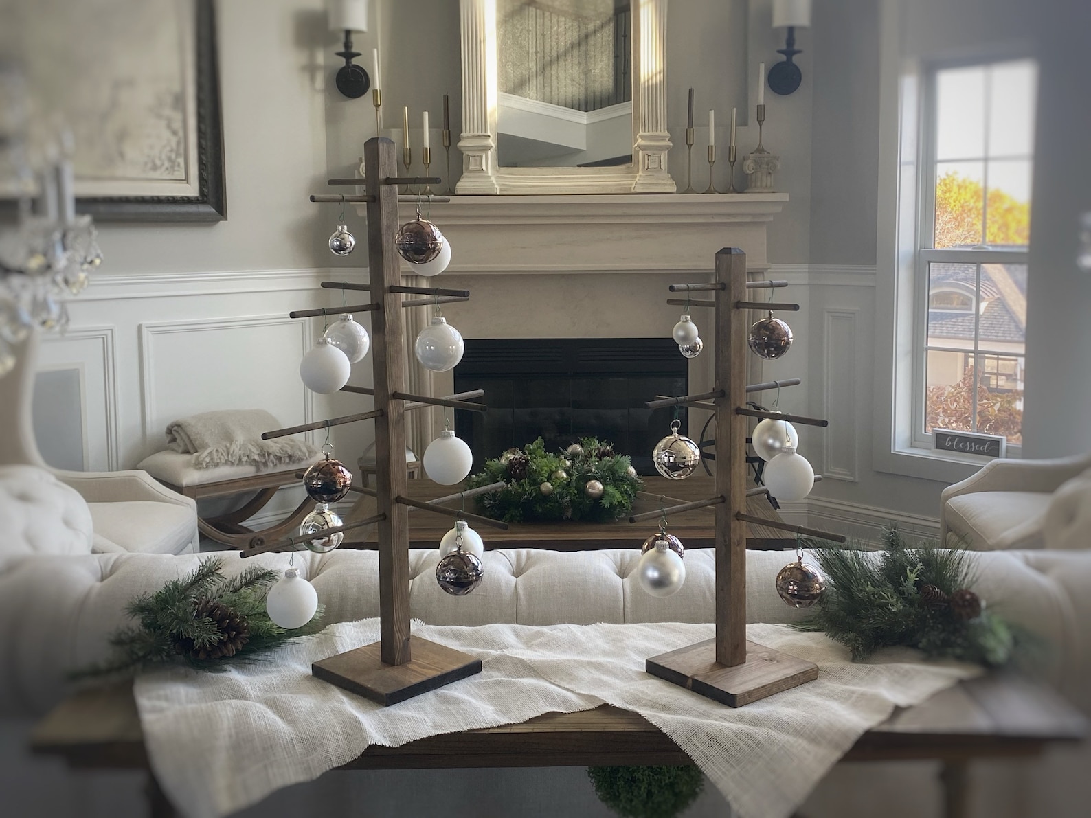 MEDIUM Rustic Stained Christmas Tree Ornament Holder, Display, Stand