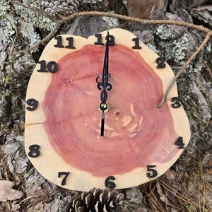 Eastern Red Cedar Live Edge Clock, Rustic Wood Wall Table Decor, Silent Motion
