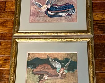 Bob Holloway Christmas Angel I & II,  Vintage Signed Lithographs, Artist Proof, Framed Pair