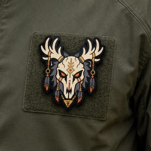 Tribal Deer Skull PVC Morale Patch – Tactical Antler Badge for Backpacks, Jackets