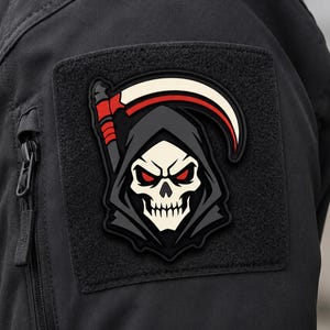 Grim Reaper Tactical PVC Patch – Red Eyed Morale Badge with Hook Backing