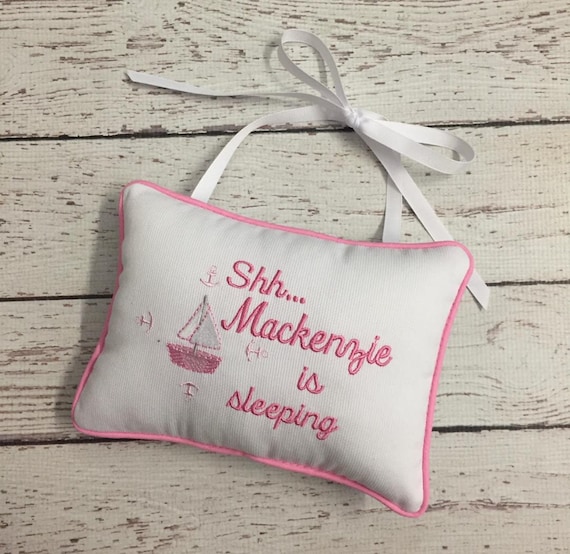 Shhh Pillowdoorknob Personalized Pillowbaby Sleeping Door Etsy