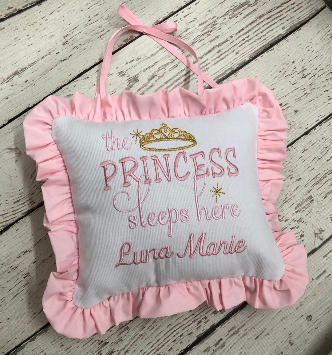 Shhh Pillowdoorknob Personalized Princess Sleeps Here Door Pillow Etsy