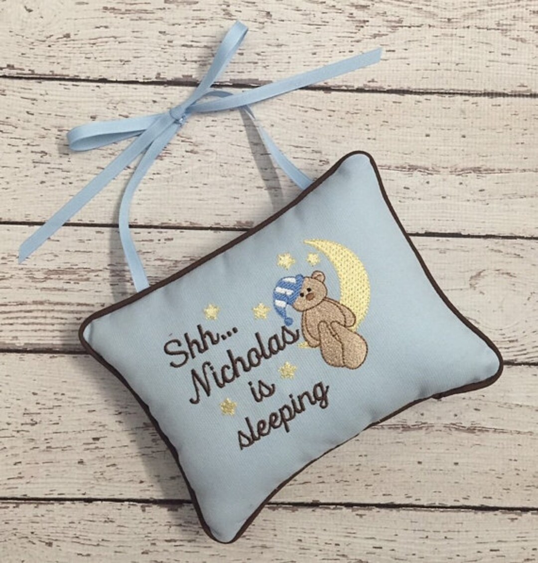 Shhh Pillow Doorknob Personalized Pillow Baby Sleeping Door Pillow Moon