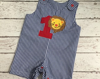 Personalized Navy Gingham Romper - First Year Romper - First Birthday Romper