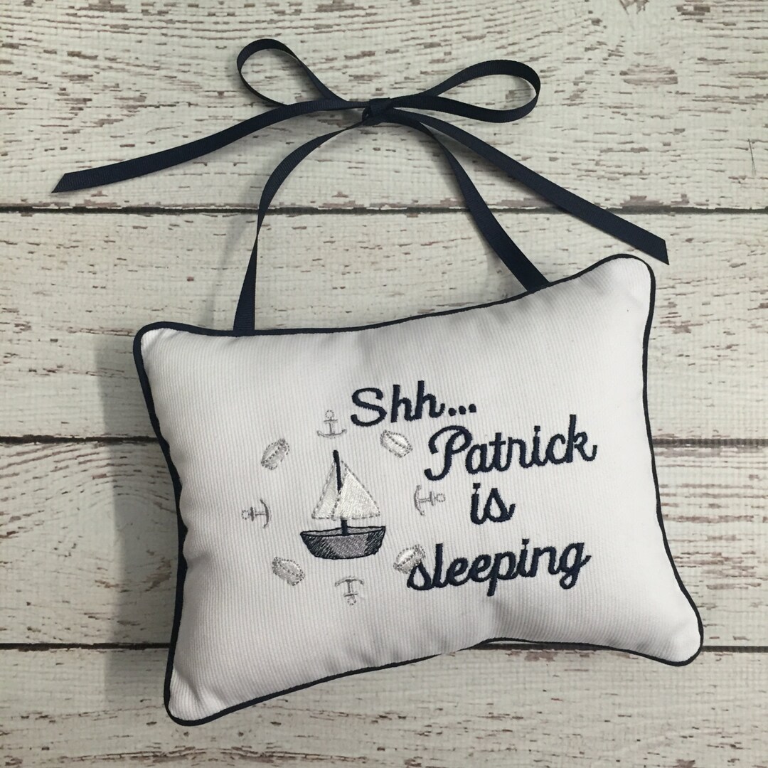 Shhh Pillow Doorknob Personalized Pillow Baby Sleeping Door Pillow Boat