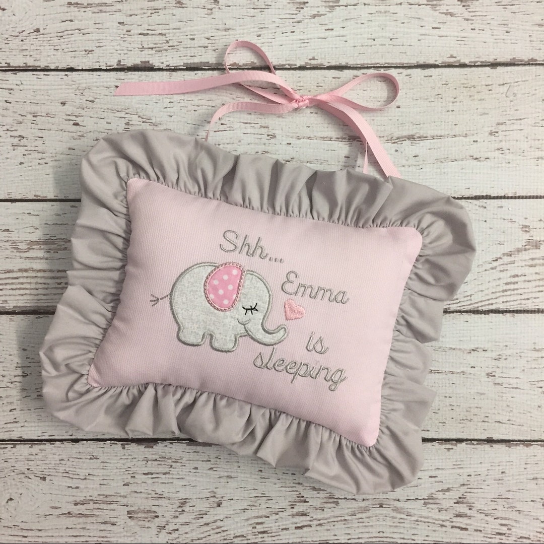 Shhh Pillowdoorknob Personalized Pillowbaby Sleeping Door Etsy